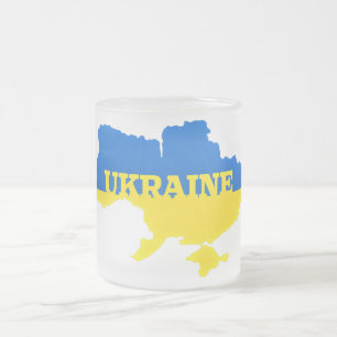 Taza De Cristal Esmerilado Mapa de la bandera de Ucrania - Libertad