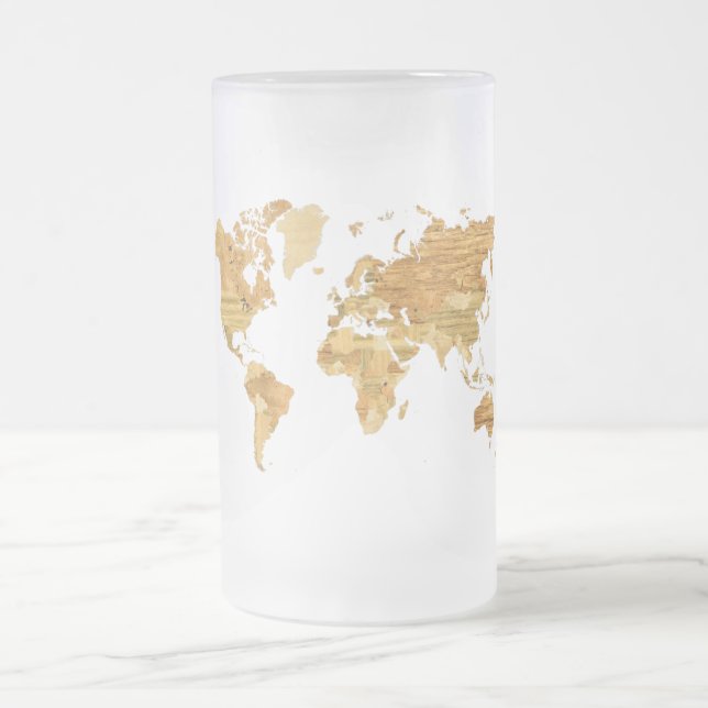 Taza De Cristal Esmerilado Mapa del mundo de madera (Centro)