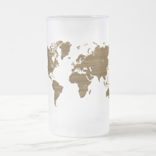 Taza De Cristal Esmerilado Mapa del mundo de Wenge