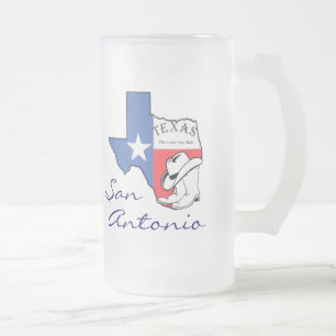 Taza De Cristal Esmerilado Mapa Estatal de San Antonio Texas, Estrella, Boots