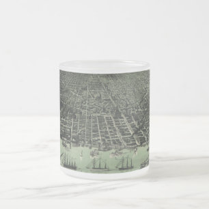 Taza De Cristal Esmerilado Mapa ilustrado del vintage de Detroit Michigan