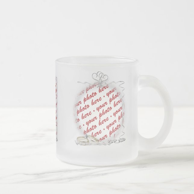 Taza De Cristal Esmerilado Marco boda con anillos y cintas (Derecha)