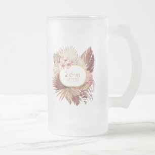 Taza De Cristal Esmerilado Marco floral Boho Oasis Boda ID959