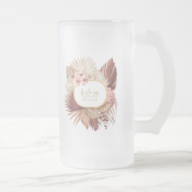 Taza De Cristal Esmerilado Marco floral Boho Oasis Boda ID959 (Derecha)
