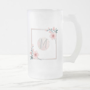 Taza De Cristal Esmerilado Marco inicial rosado de Rubor