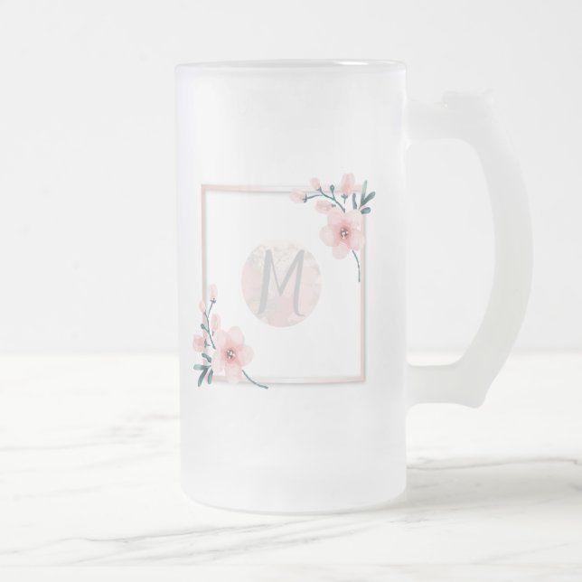 Taza De Cristal Esmerilado Marco inicial rosado de Rubor (Derecha)