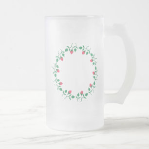 Taza De Cristal Esmerilado Marco redondo floral con flores rosadas