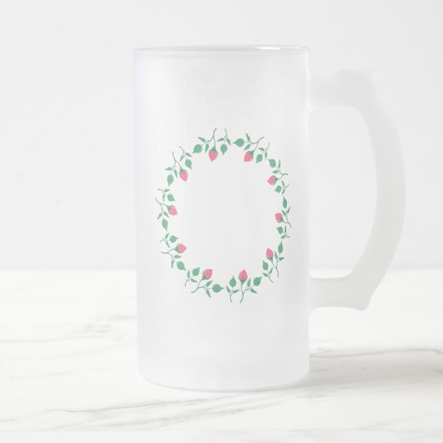 Taza De Cristal Esmerilado Marco redondo floral con flores rosadas (Derecha)
