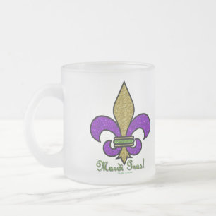 Taza De Cristal Esmerilado Mardi Gras Fleur De Lis