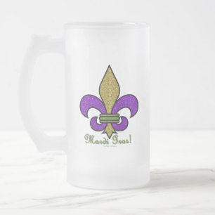 Taza De Cristal Esmerilado Mardi Gras Fleur De Lis
