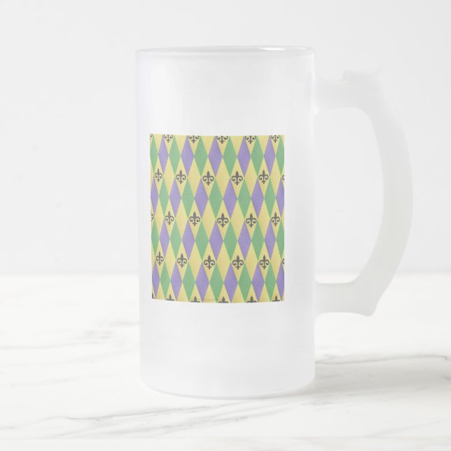 Taza De Cristal Esmerilado Mardi Gras Harlequin Fleur De Lis (Derecha)