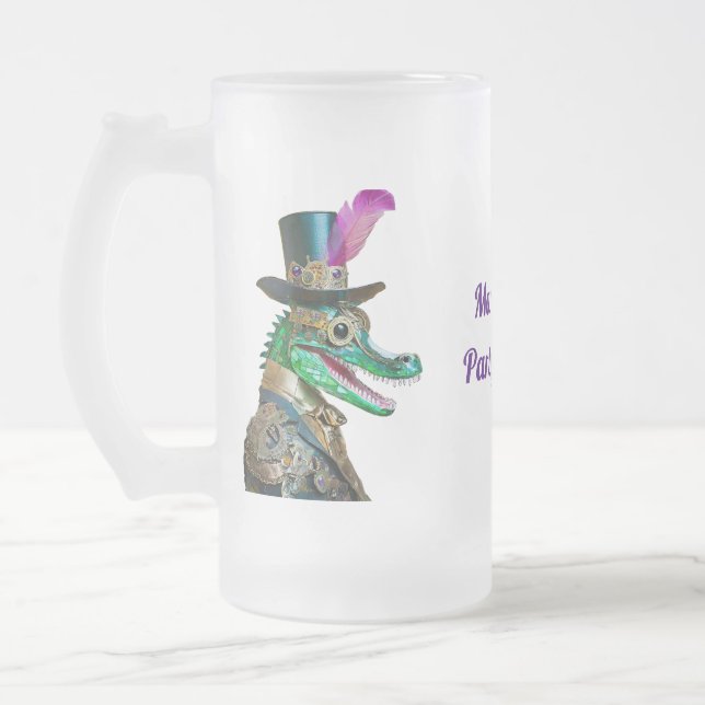 Taza De Cristal Esmerilado Mardi Gras Steampunk Fiesta Animal Alligator (Izquierda)