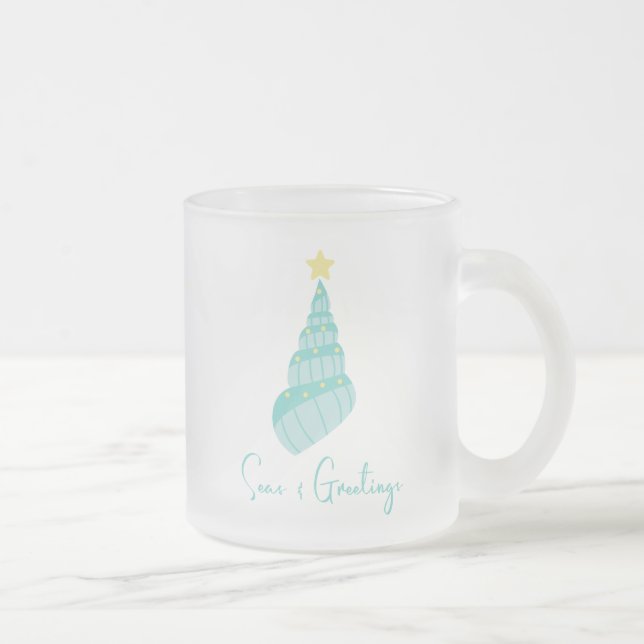 Taza De Cristal Esmerilado Mares costeros y saludos arbustos navideños (Derecha)