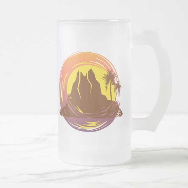 Taza De Cristal Esmerilado Margen con el paisaje volcánico tropical y palmera (Derecha)