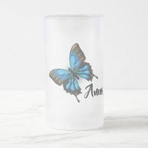 Taza De Cristal Esmerilado Mariposa