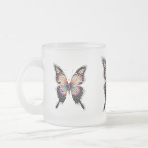 Taza De Cristal Esmerilado Mariposa colorida Escarcha de vidrio