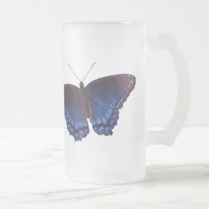 Taza De Cristal Esmerilado Mariposa de alas azules con alas abiertas