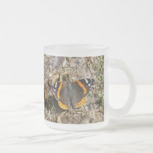 Taza De Cristal Esmerilado Mariposa del Almirante Rojo