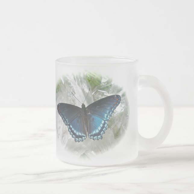 Taza De Cristal Esmerilado Mariposa púrpura de punto rojo (Derecha)