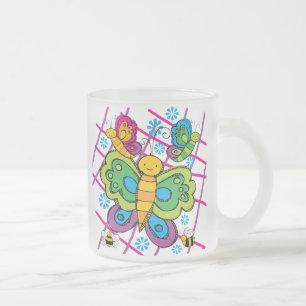 Taza De Cristal Esmerilado Mariposas