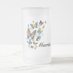 Taza De Cristal Esmerilado Mariposas