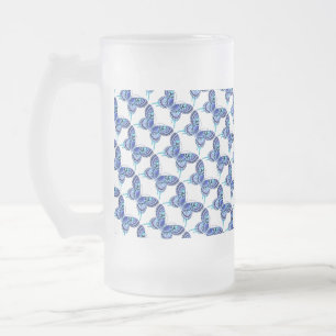 Taza De Cristal Esmerilado mariposas azules