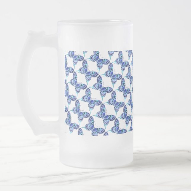 Taza De Cristal Esmerilado mariposas azules (Izquierda)