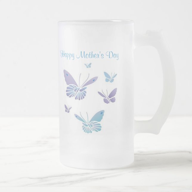 Taza De Cristal Esmerilado Mariposas del baile, el día de madre feliz (Derecha)