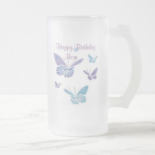 Taza De Cristal Esmerilado Mariposas del baile,        mamá del feliz