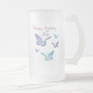 Taza De Cristal Esmerilado Mariposas del baile, mamá del feliz   cumpleaños