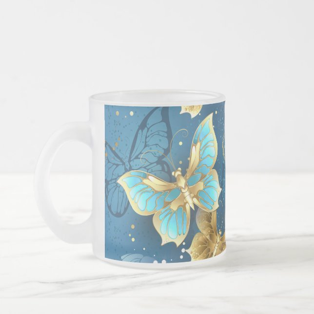 Taza De Cristal Esmerilado Mariposas doradas (Izquierda)