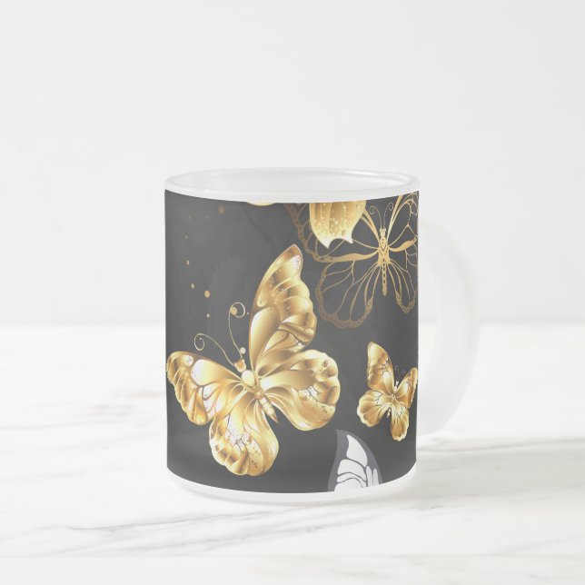 Taza De Cristal Esmerilado Mariposas doradas y blancas (Anverso derecho)