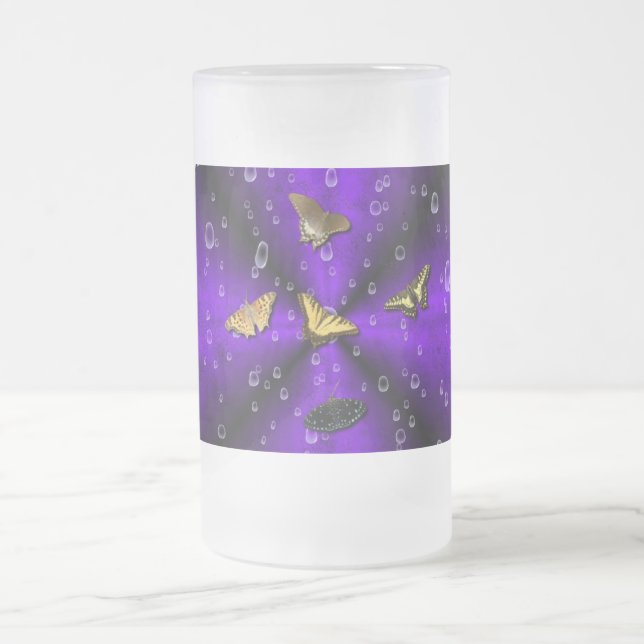 Taza De Cristal Esmerilado Mariposas en arco iris lila (Centro)