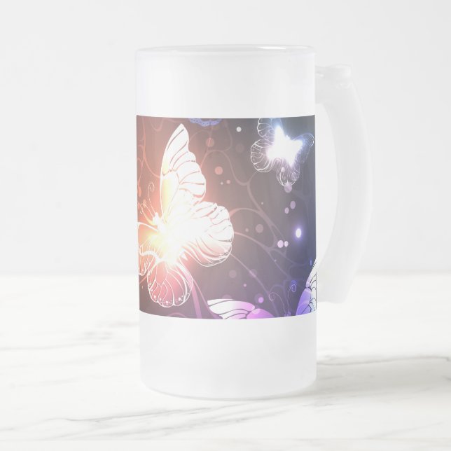 Taza De Cristal Esmerilado Mariposas nocturnas brillantes (Anverso derecho)