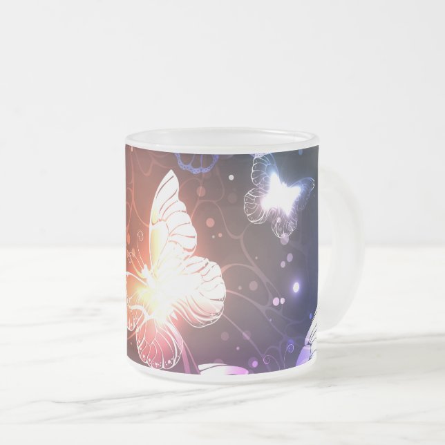 Taza De Cristal Esmerilado Mariposas nocturnas brillantes (Anverso derecho)