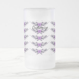 Taza De Cristal Esmerilado mariposas tribales púrpuras