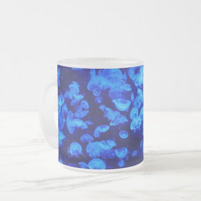 Taza De Cristal Esmerilado Mariscas en el Mar Azul profundo (Anverso izquierdo)