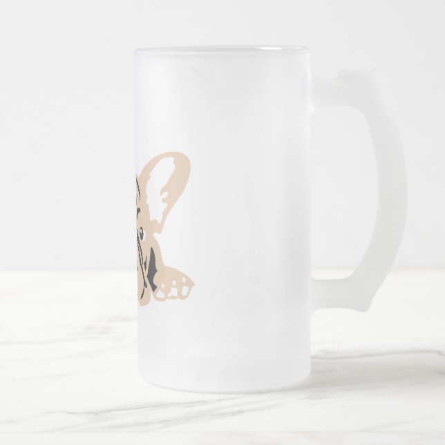 Taza De Cristal Esmerilado Marrón Bulldog francés (Derecha)