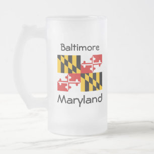 Taza De Cristal Esmerilado Maryland Flag Map City Mug
