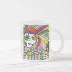 Taza De Cristal Esmerilado Máscara de plumas de Mardi Gras psicodélico
