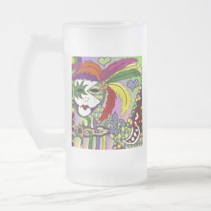 Taza De Cristal Esmerilado Máscara de plumas del Mardi Gras psicodélico