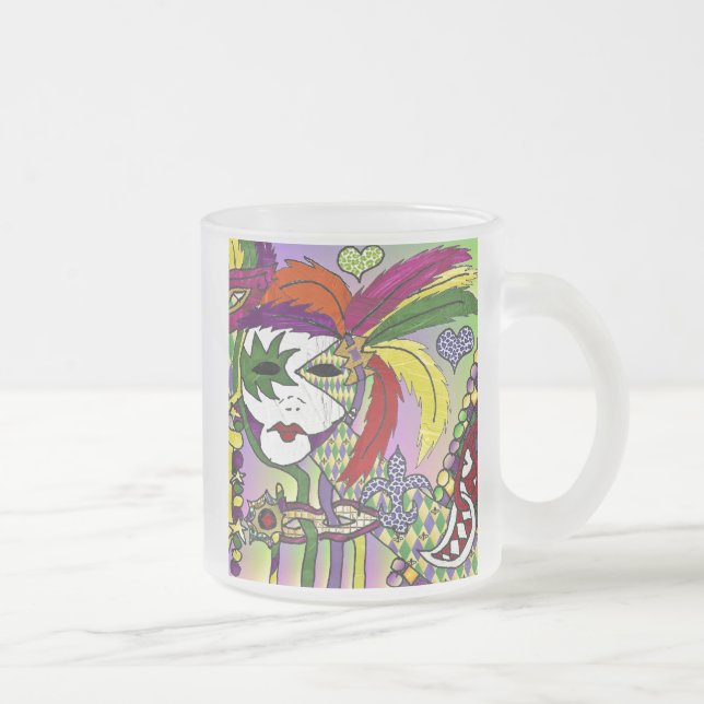 Taza De Cristal Esmerilado Máscara de plumas del Mardi Gras psicodélico (Derecha)
