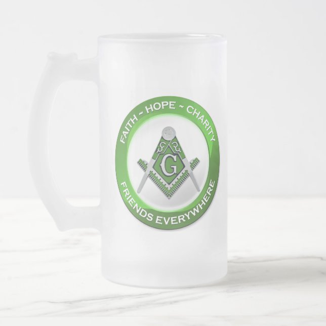 Taza De Cristal Esmerilado Masonic Frosted Mug (Izquierda)