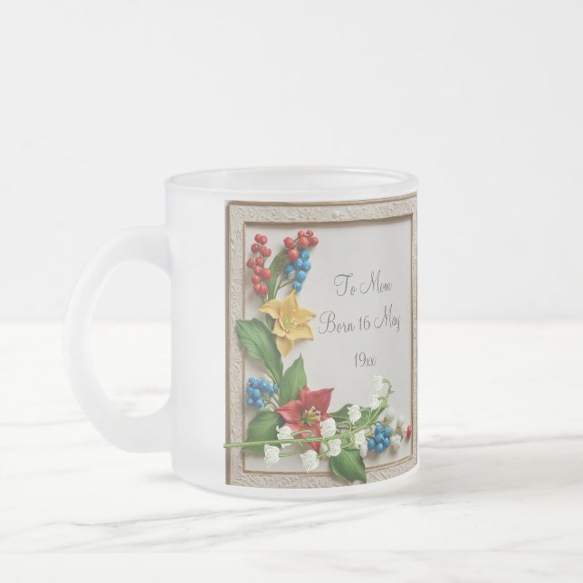 Taza De Cristal Esmerilado Mayo Florecen Hawthorn y Lily del Valle (Izquierda)