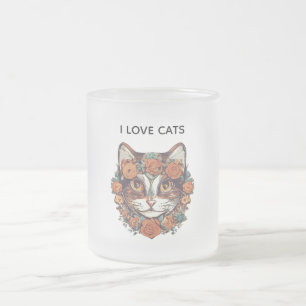TAZA DE CRISTAL ESMERILADO ME ENCANTA EL ARTE INCREÍBLE DE LOS GATOS   DISEÑO