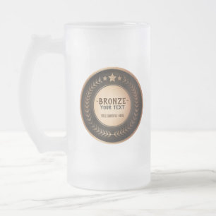 Taza De Cristal Esmerilado MEDALLA DE Bronce Campeón IMPRESIÓN PERSONALIZADA 