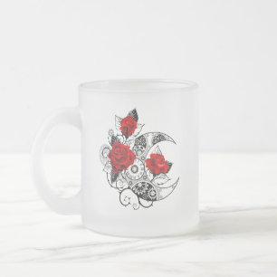 Taza De Cristal Esmerilado Media luna mecánica con rosas rojas