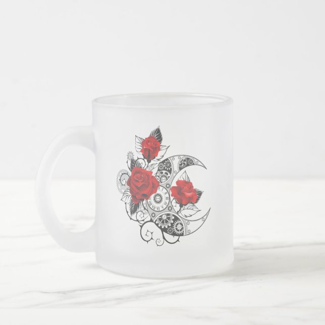 Taza De Cristal Esmerilado Media luna mecánica con rosas rojas (Izquierda)