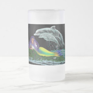 Taza De Cristal Esmerilado Meerjungfrau mit Delfinen
