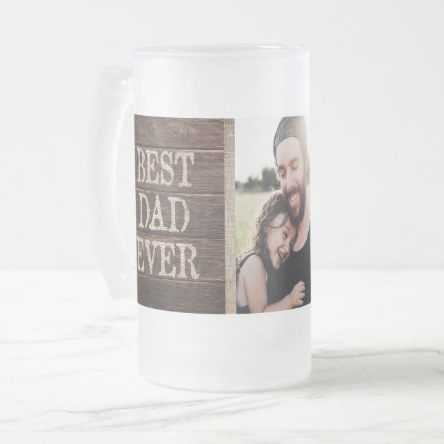 Taza De Cristal Esmerilado Mejor foto siempre de encargo rústica del papá (Anverso izquierdo)